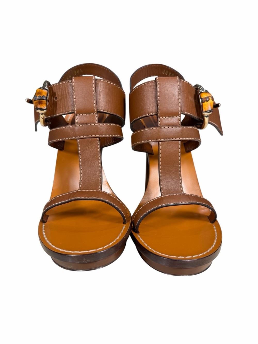 Gucci 5” Brown Leather High Heel Sandals With Iconic Bamboo Horsebit NWOB - Picture 8 of 9